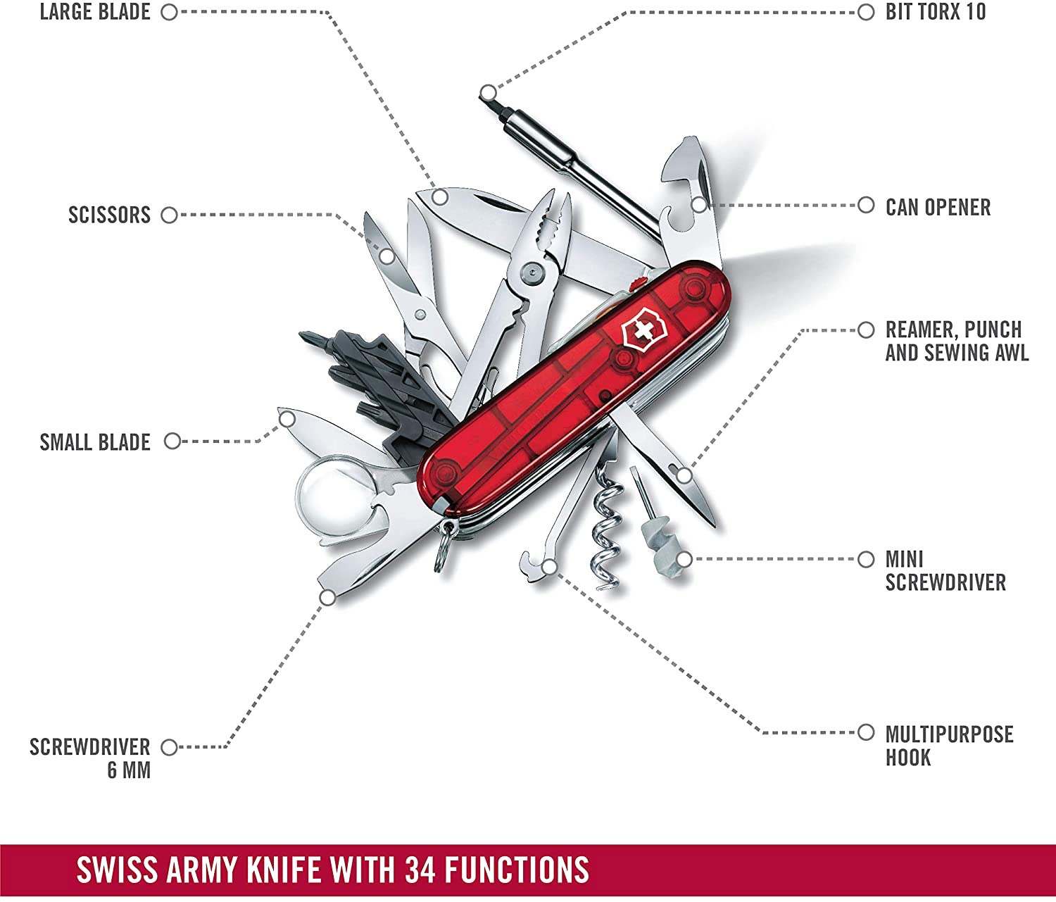 Victorinox V17925.T Navaja suiza Medio Cyber Tool Lite, Acero Inoxidable, Rojo, M